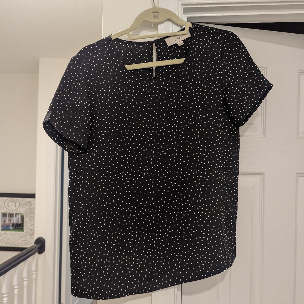Loft xs black polka dot blouse